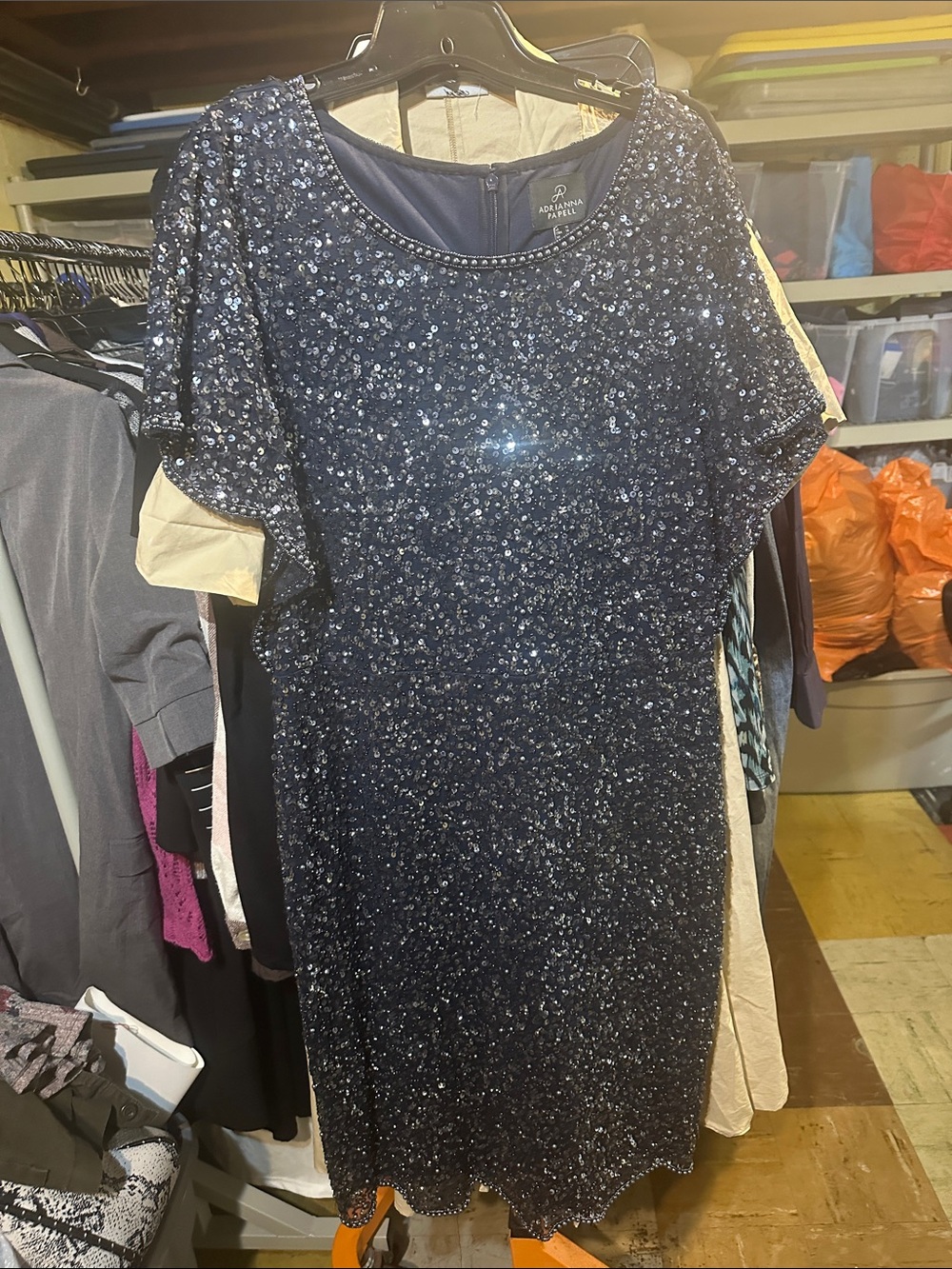 Adrianna Papell Navy Sequin Midi Dress 16